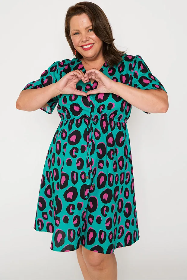 Siena Cotton Minty Leopard Dress