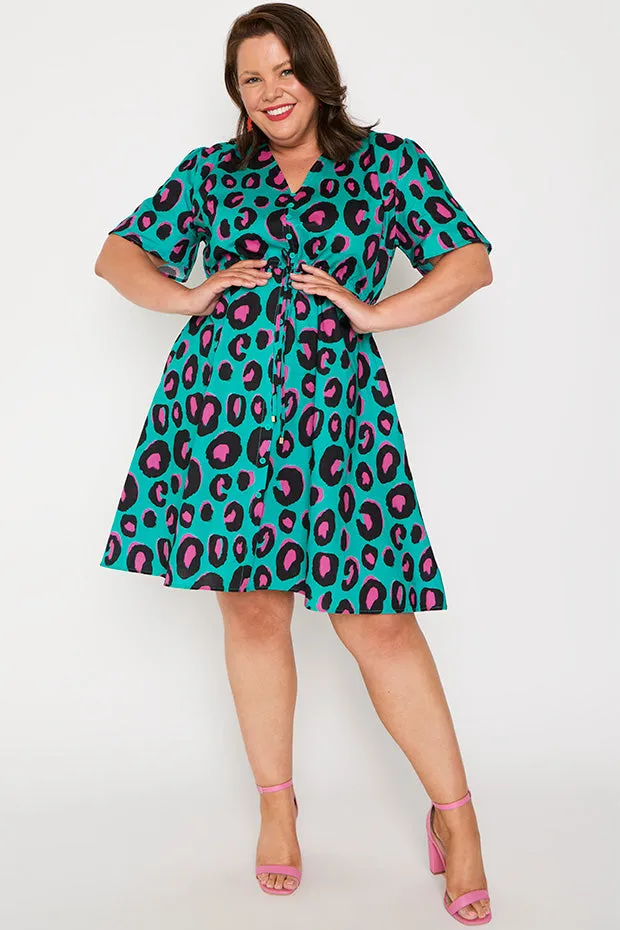 Siena Cotton Minty Leopard Dress