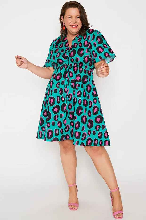 Siena Cotton Minty Leopard Dress