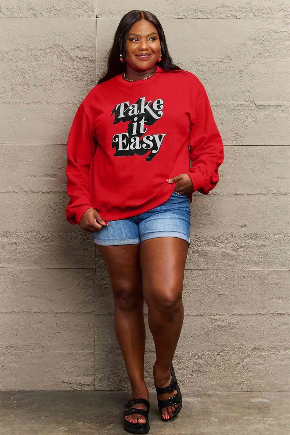 Simply Love Full Size TAKE IT EASY Graphic Sweatshirt