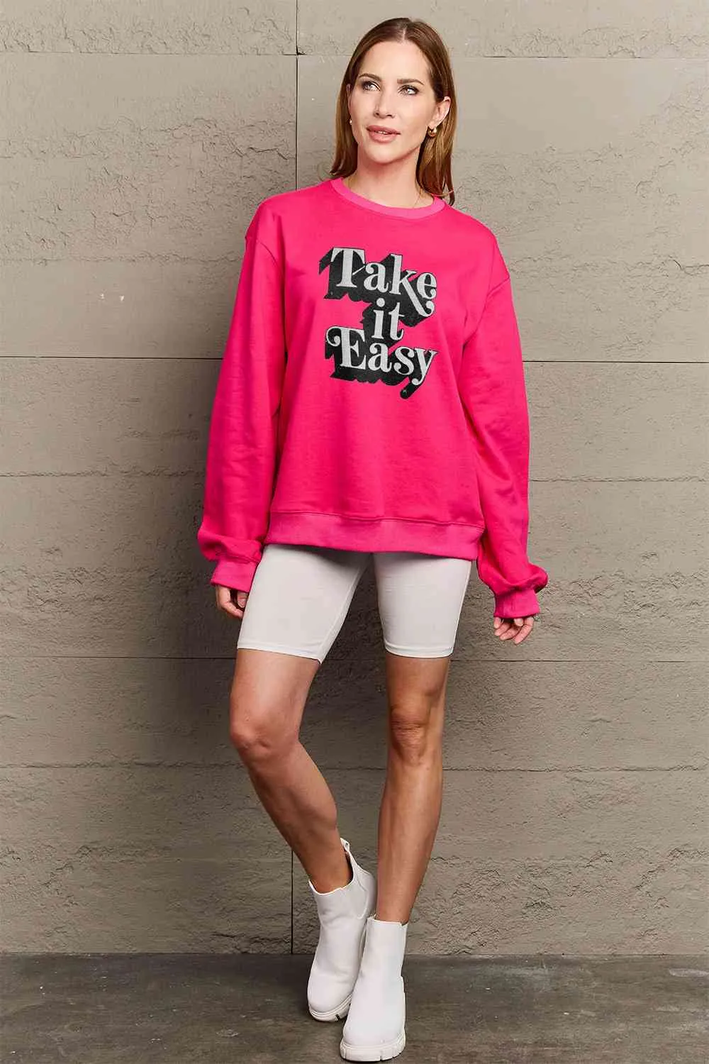 Simply Love Full Size TAKE IT EASY Graphic Sweatshirt