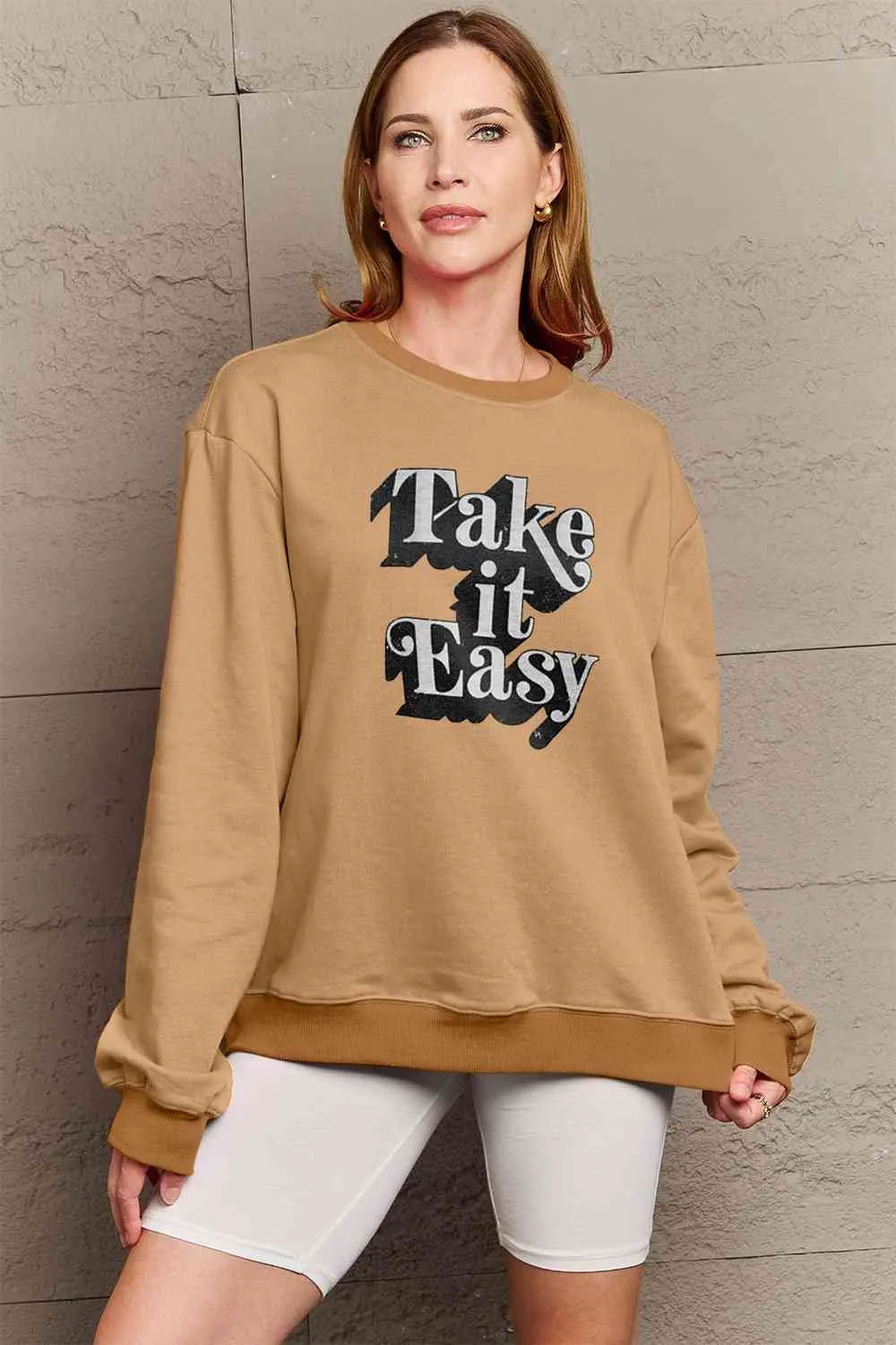 Simply Love Full Size TAKE IT EASY Graphic Sweatshirt