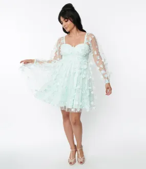 Smak Parlour Mint Tulle & Daisy Babydoll Dress