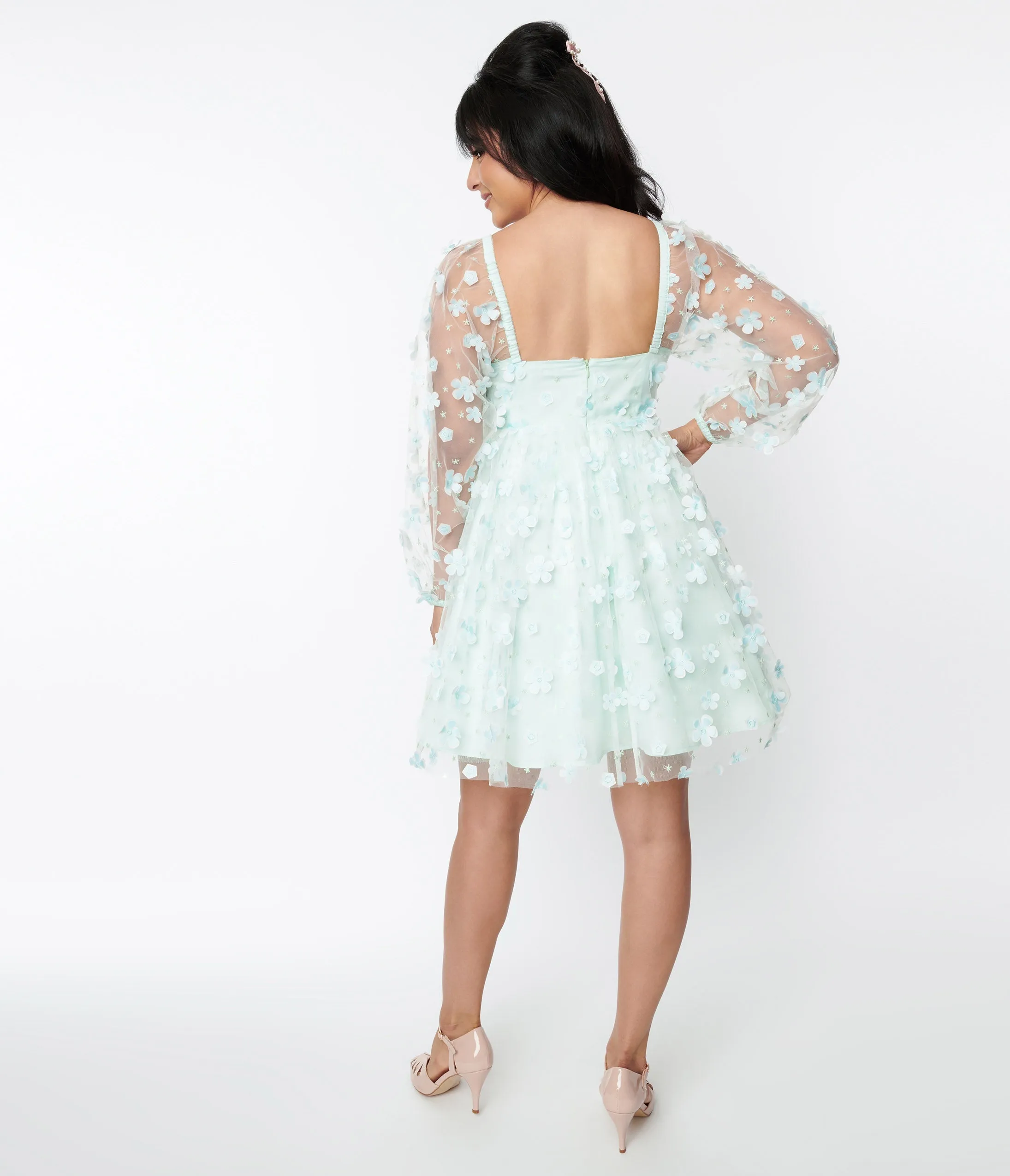 Smak Parlour Mint Tulle & Daisy Babydoll Dress