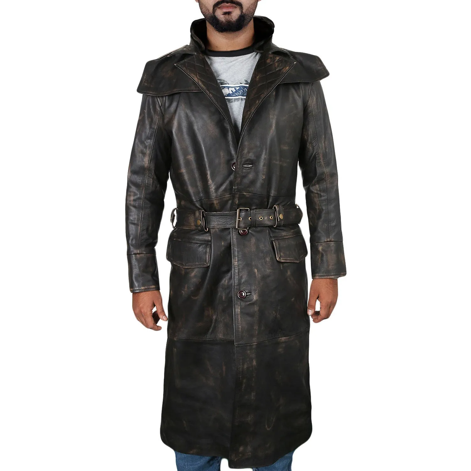 Soryn Belted Long Leather Overcoat