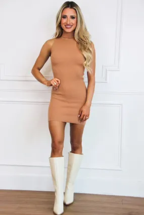 Stay Ready Sleeveless Sweater Dress: Tan