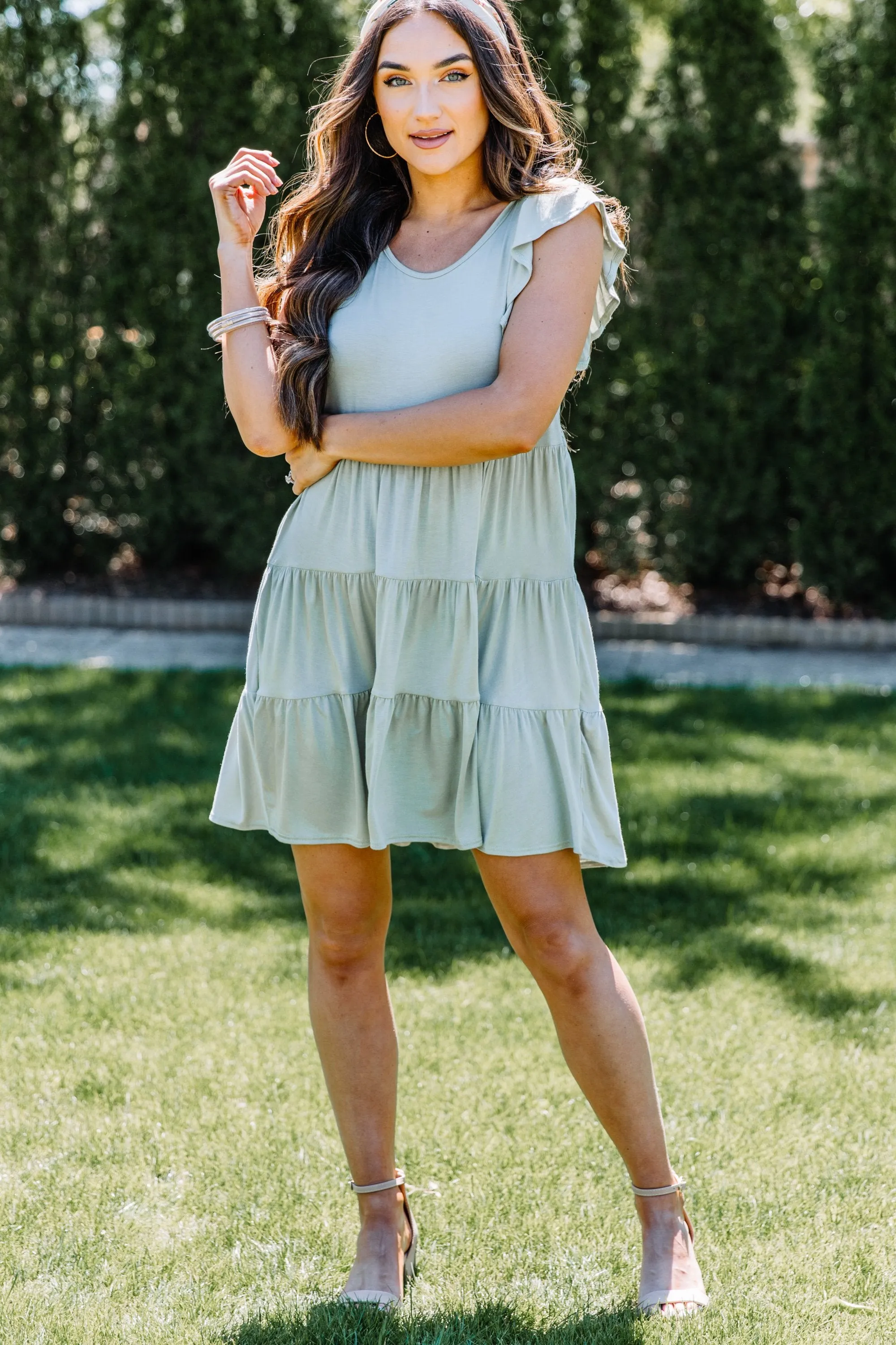 Stay With You Always Sage Green Tiered Dress