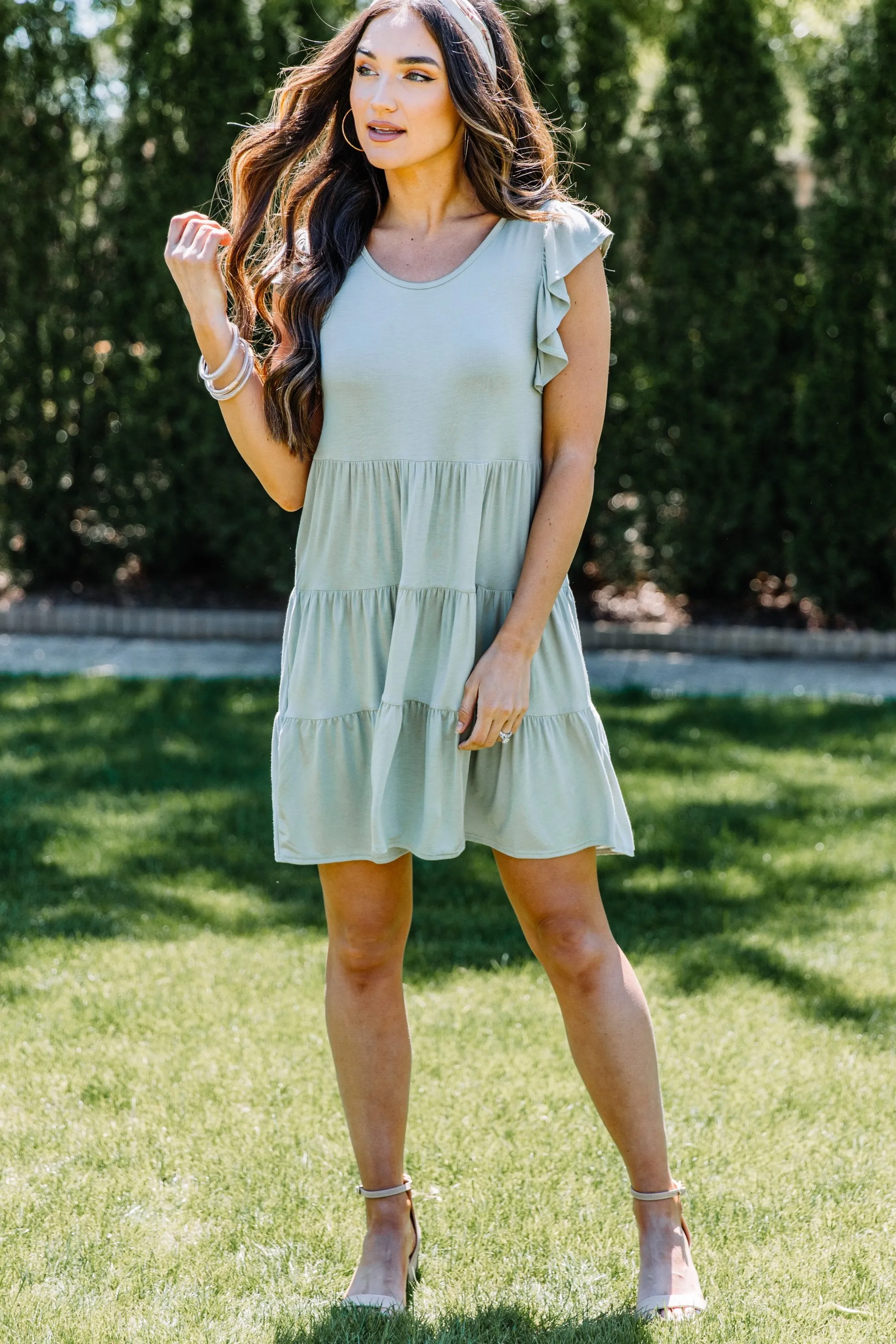 Stay With You Always Sage Green Tiered Dress