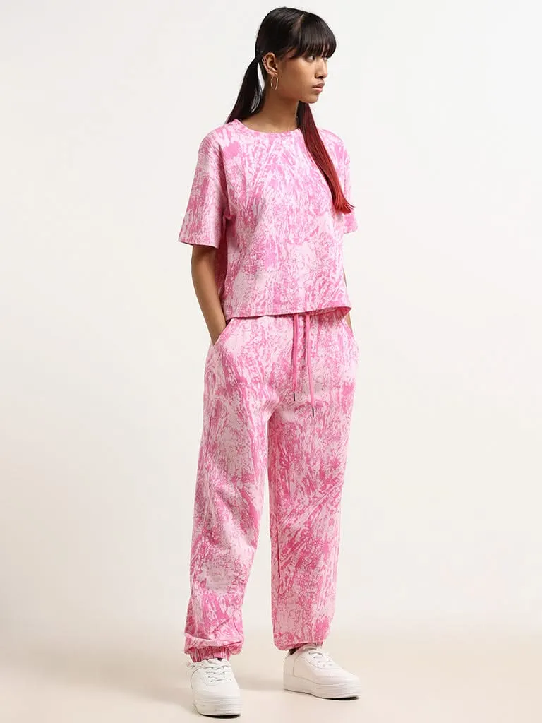 Studiofit Pink Printed Cotton Joggers