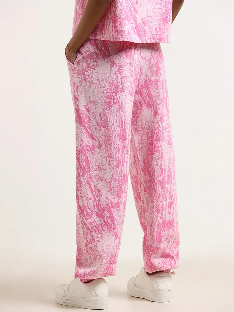 Studiofit Pink Printed Cotton Joggers