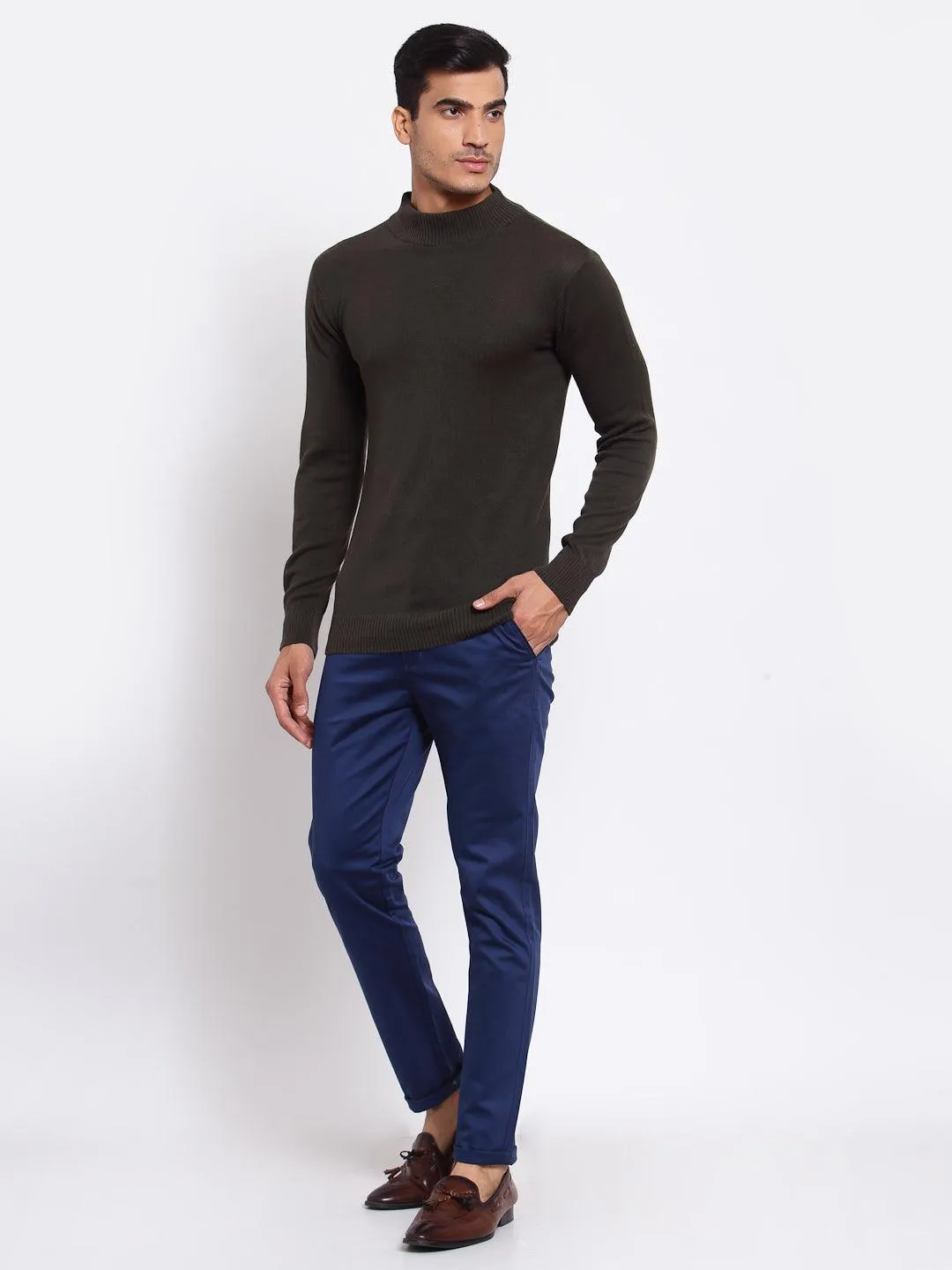 Style Quotient Men Solid Dark Green Knitted Regular Sweatshirt