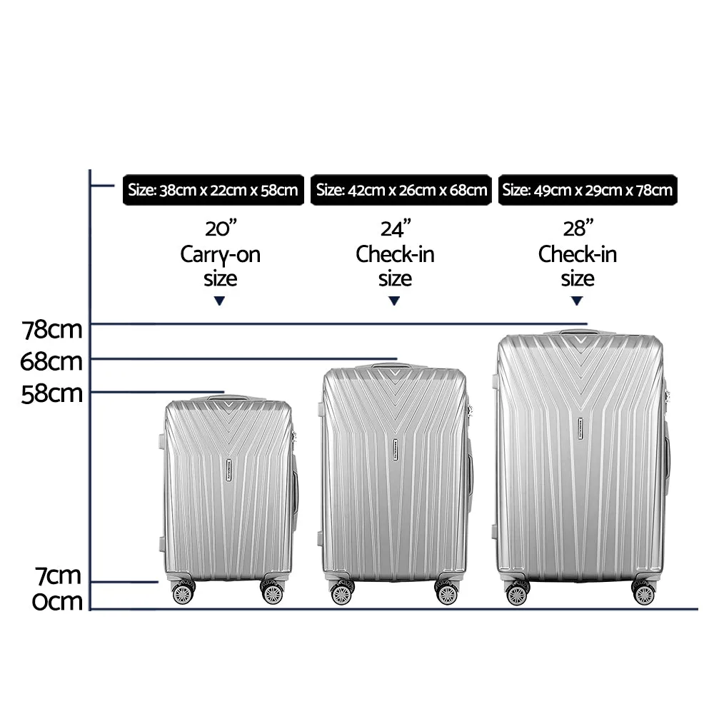 Suitcase Sets 3 Pc - Lightweight -Silver