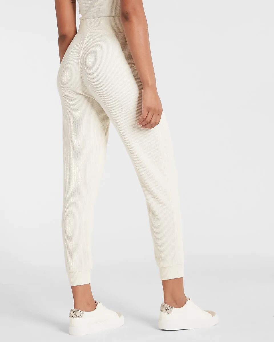 Super High Waisted Cozy Ribbed Joggers in Light Oatmeal Heather