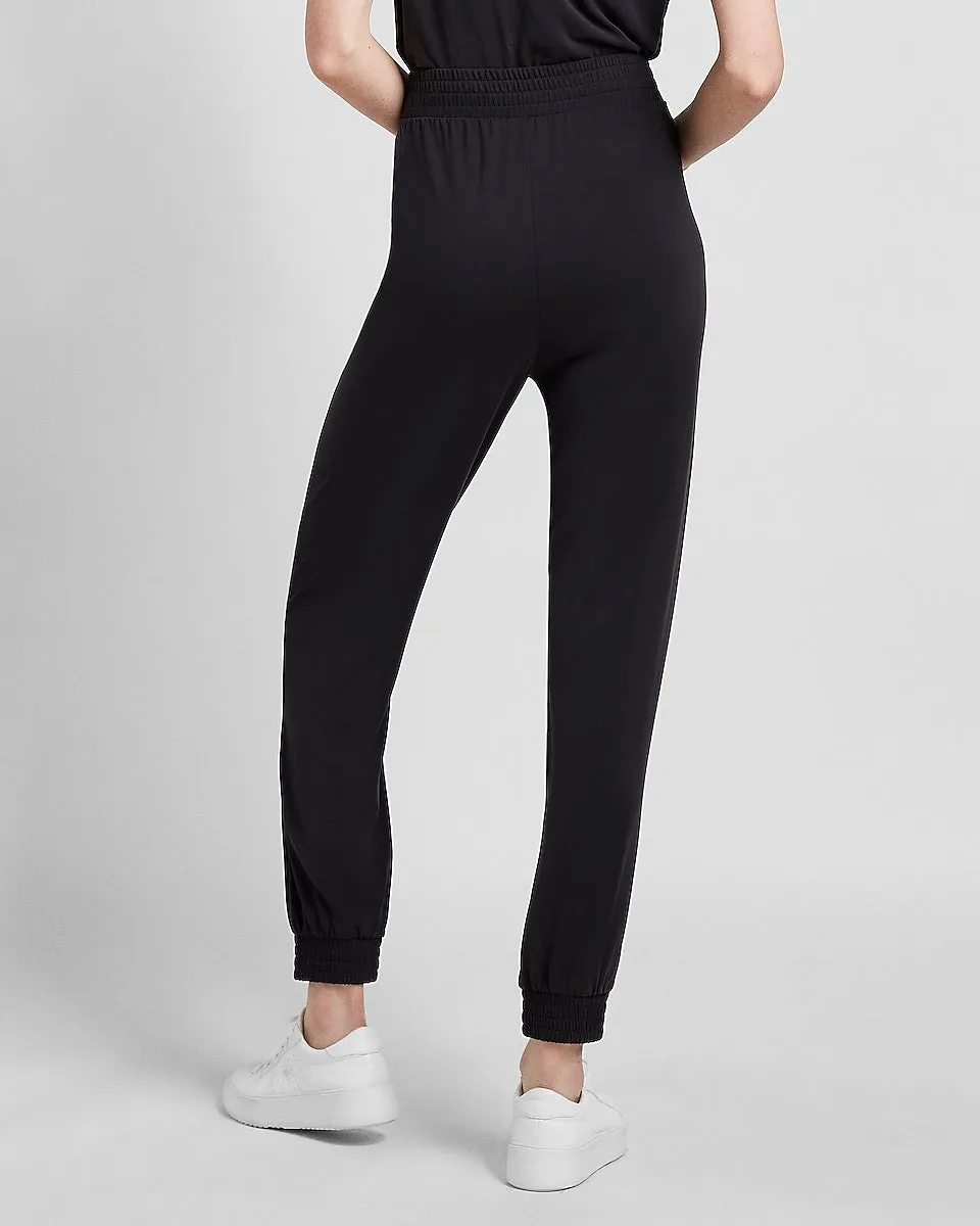 Super High Waisted Silky Sueded Jersey Joggers in Pitch Black