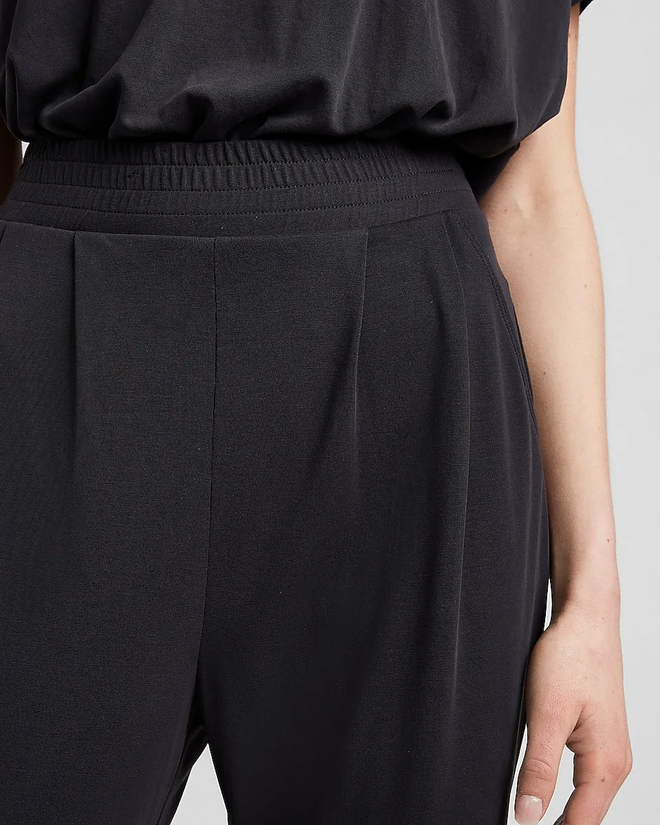 Super High Waisted Silky Sueded Jersey Joggers in Pitch Black