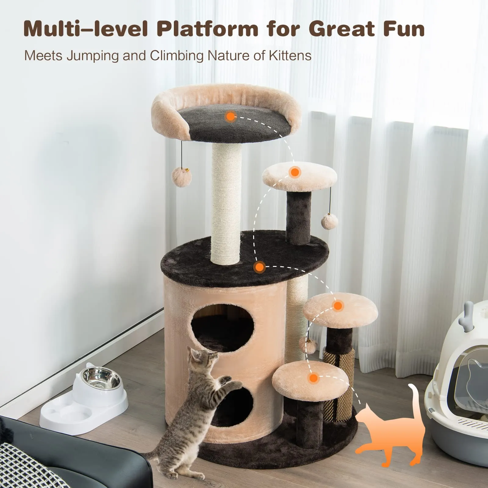 Tangkula Cat Tree for Indoor Cats, 40 Inch Multi-Level Cat Tower with Scratching Posts