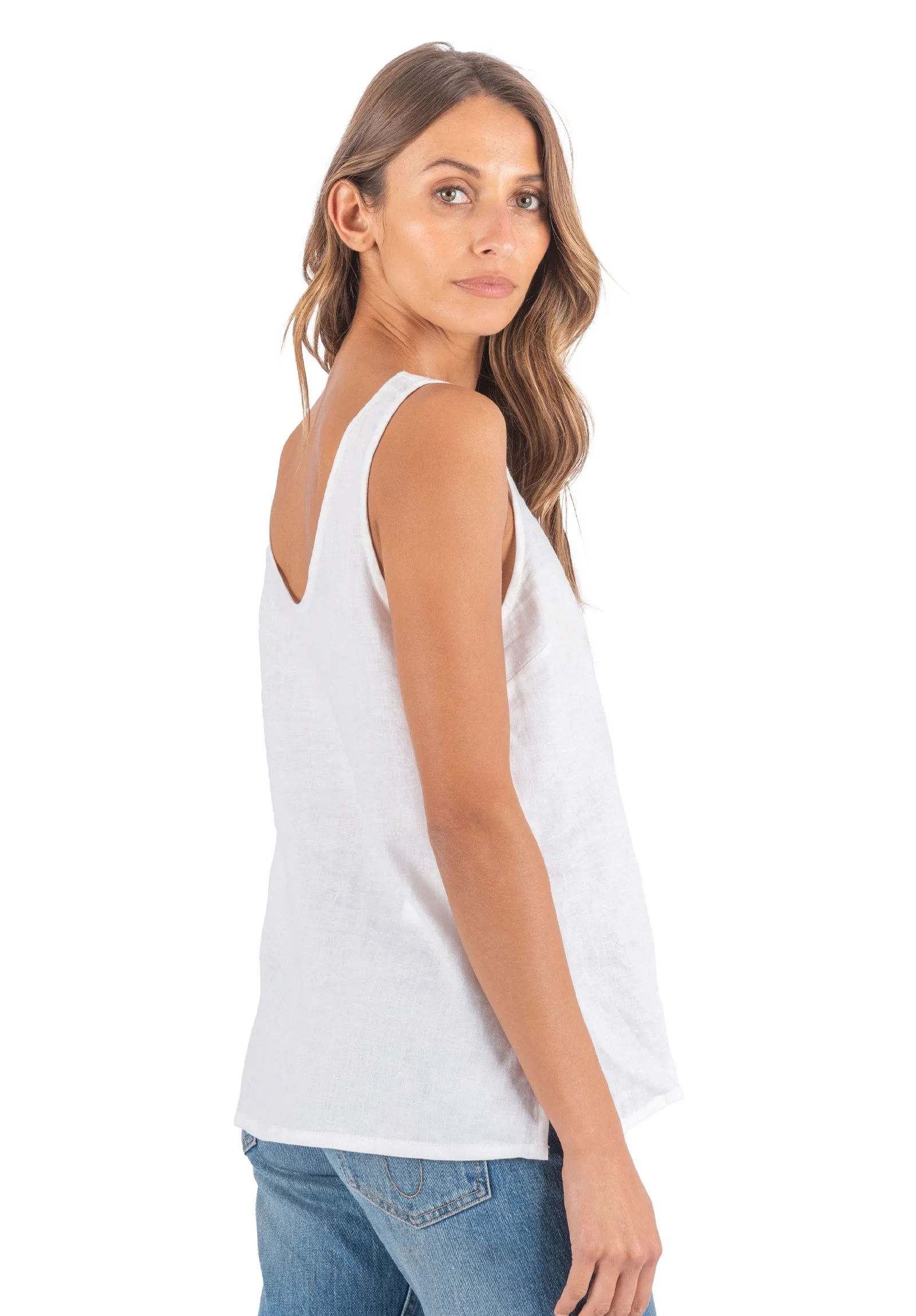 Tanya Tank White Linen Top