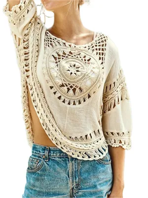 TEEK - Cutout Round Neck Half Sleeve Top