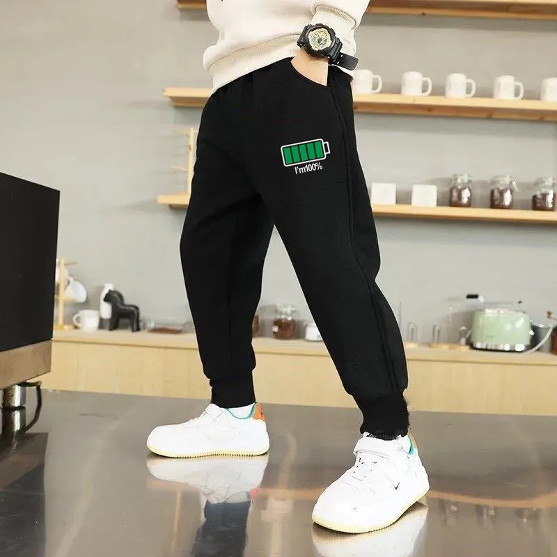 Teenage Sweatpant For Unisex Kids Casual School Sport Pants Cotton Funny Battery Trousers Boy Spring Loose Jogger Pant