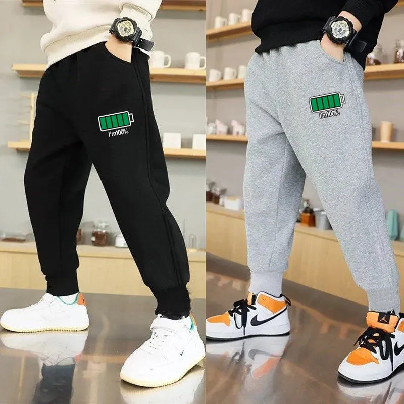 Teenage Sweatpant For Unisex Kids Casual School Sport Pants Cotton Funny Battery Trousers Boy Spring Loose Jogger Pant