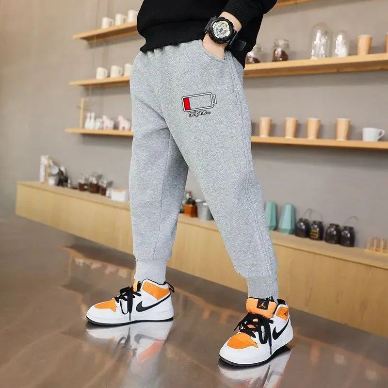 Teenage Sweatpant For Unisex Kids Casual School Sport Pants Cotton Funny Battery Trousers Boy Spring Loose Jogger Pant