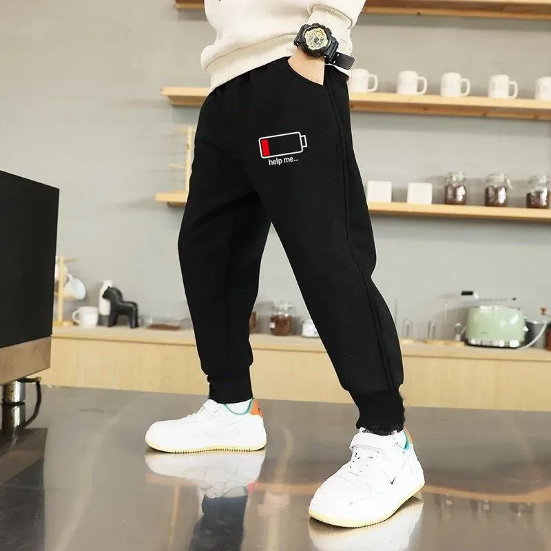 Teenage Sweatpant For Unisex Kids Casual School Sport Pants Cotton Funny Battery Trousers Boy Spring Loose Jogger Pant