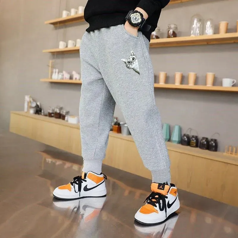 Teenage Sweatpant For Unisex Kids Casual School Sport Pants Cotton Funny Battery Trousers Boy Spring Loose Jogger Pant