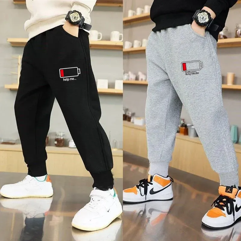 Teenage Sweatpant For Unisex Kids Casual School Sport Pants Cotton Funny Battery Trousers Boy Spring Loose Jogger Pant