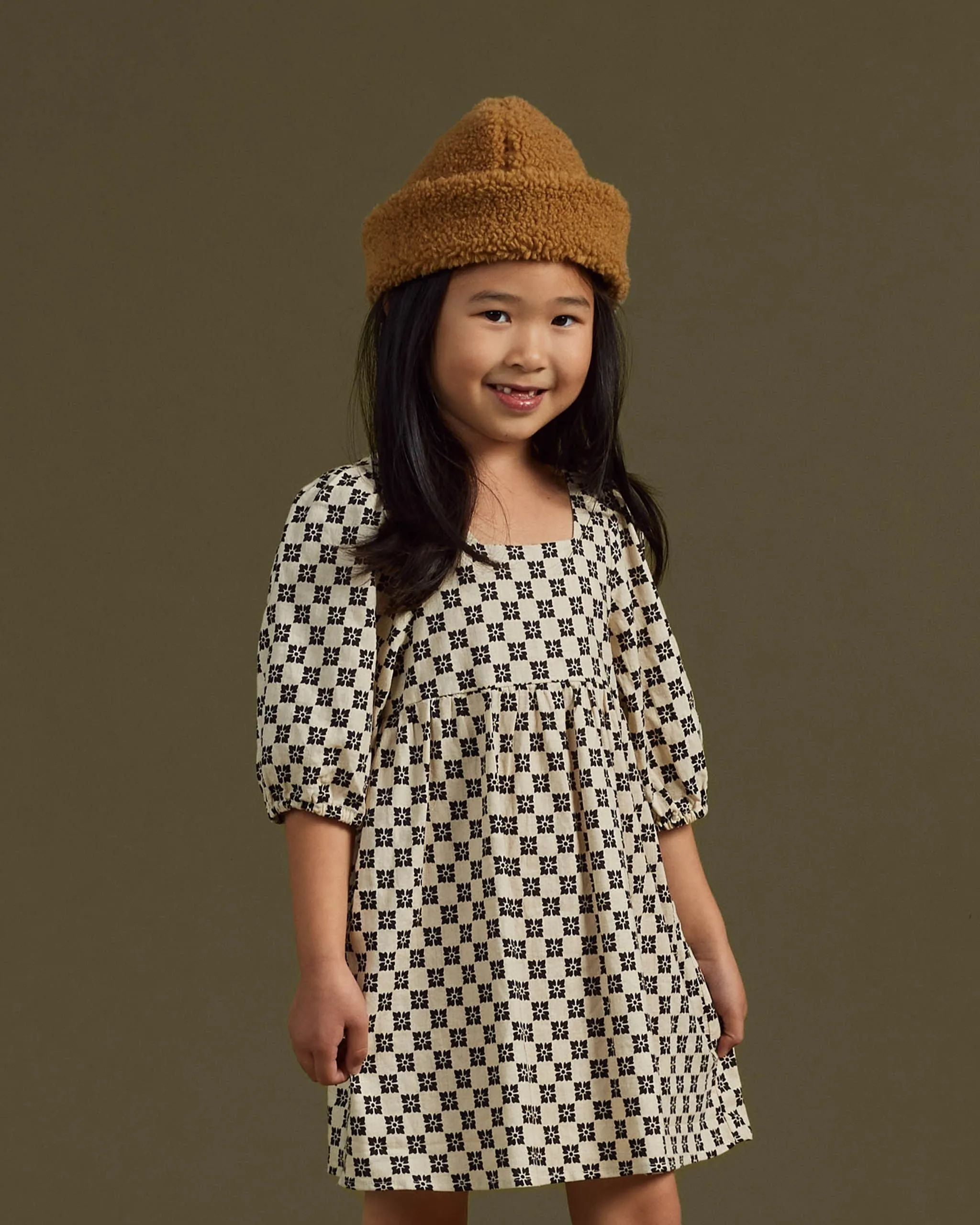 The Gretta Babydoll Dress by Rylee   Cru - Flower Check - KIDS