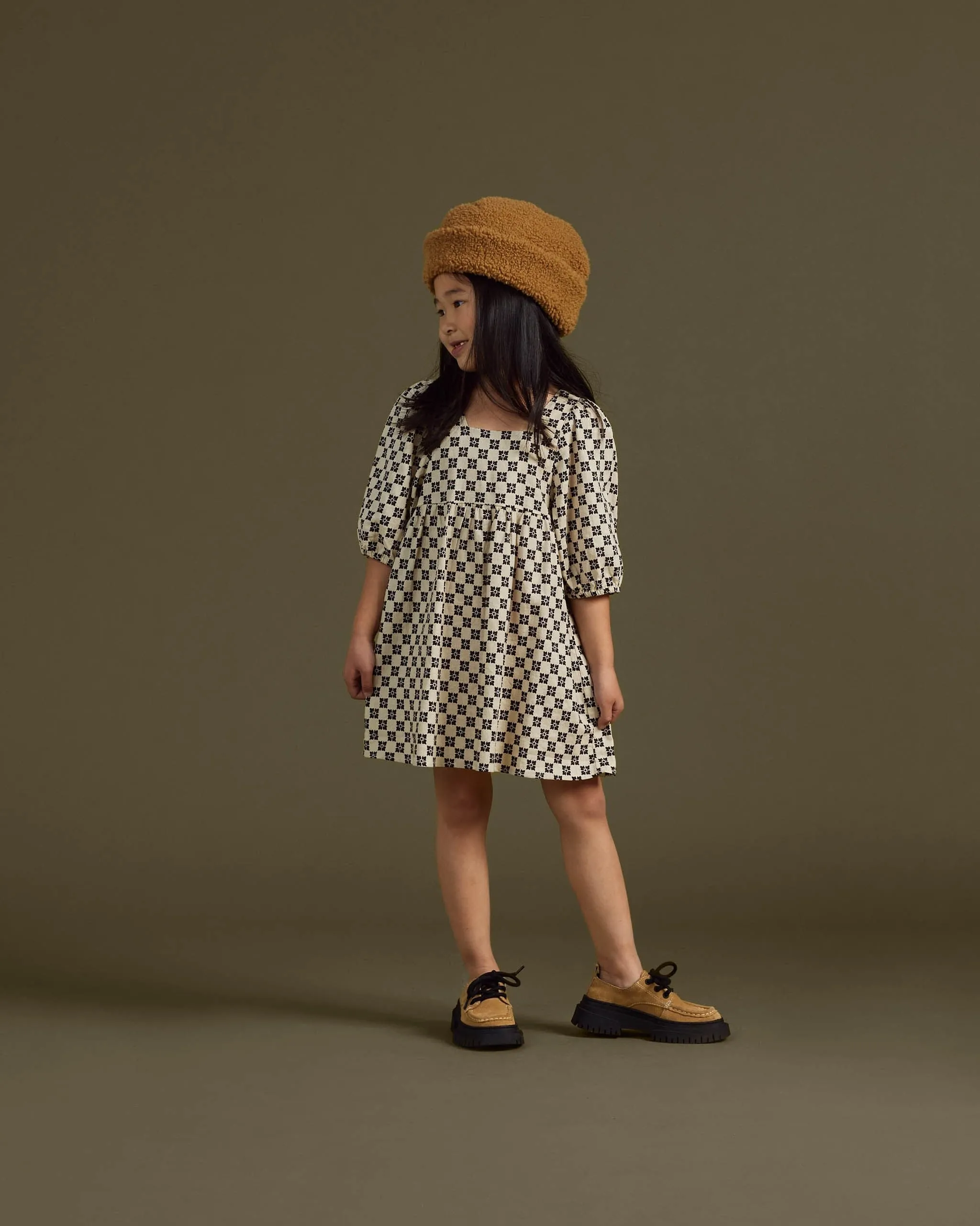 The Gretta Babydoll Dress by Rylee   Cru - Flower Check - KIDS