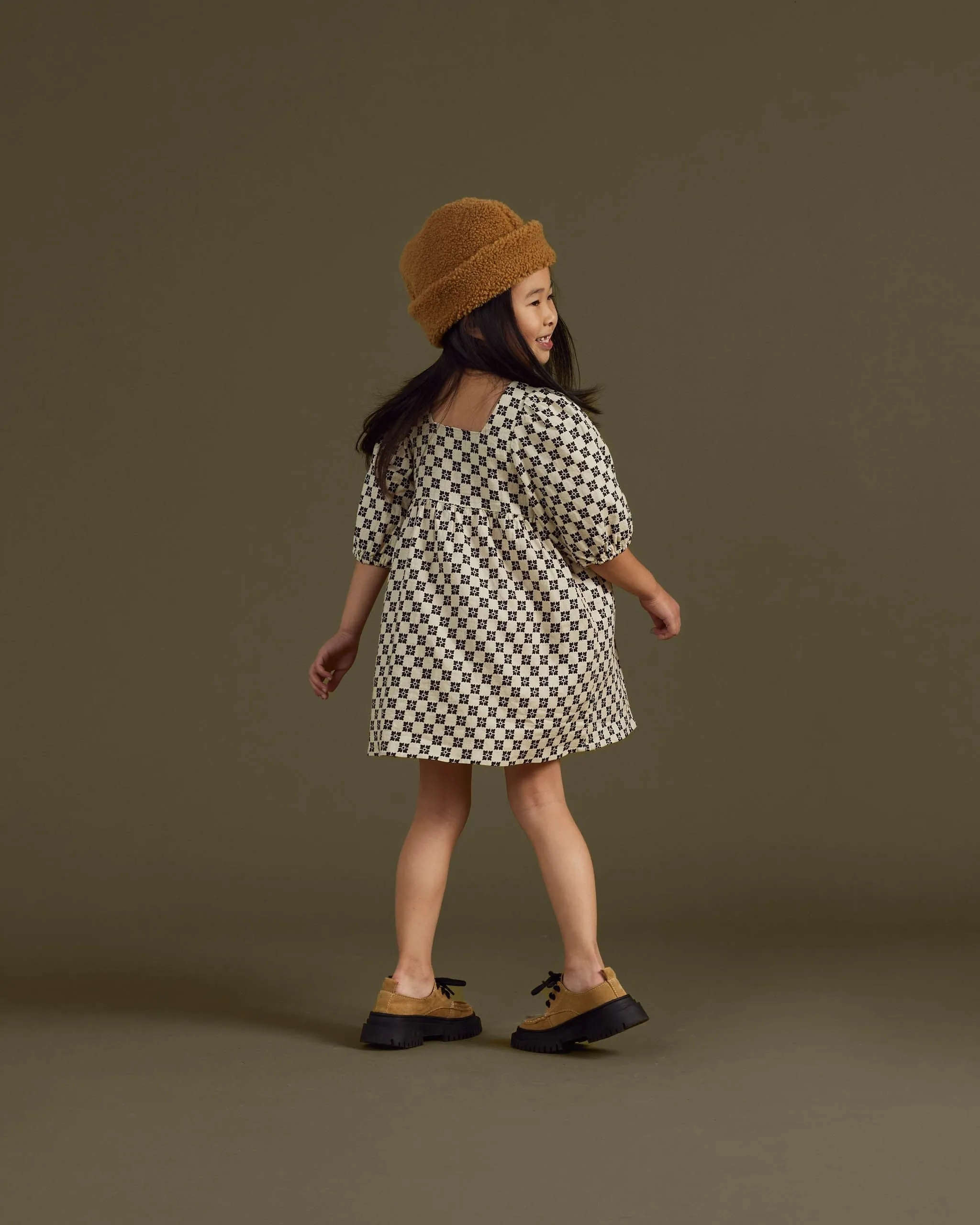 The Gretta Babydoll Dress by Rylee   Cru - Flower Check - KIDS