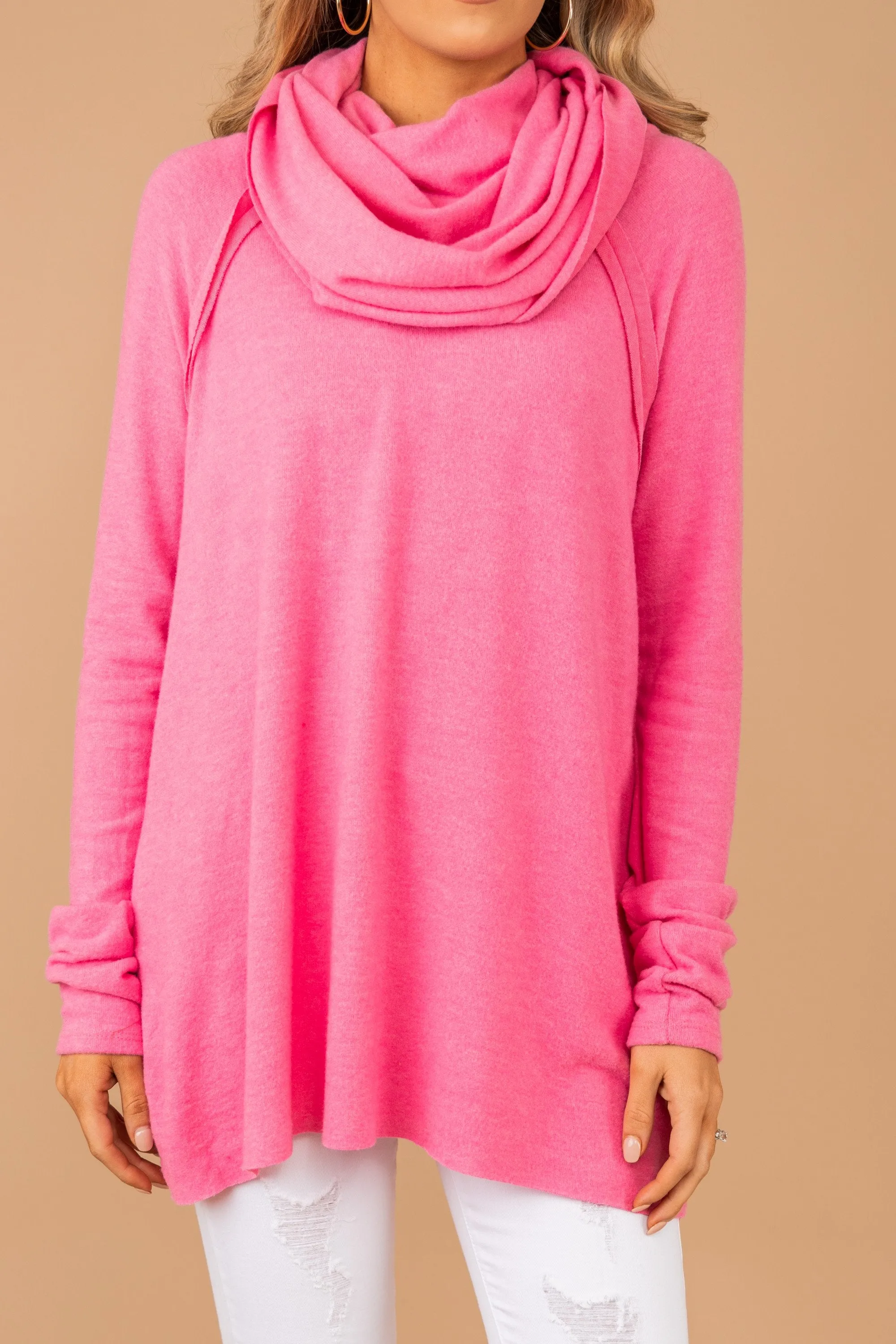 The One You Want Candy Pink Cowl Neck Sweater