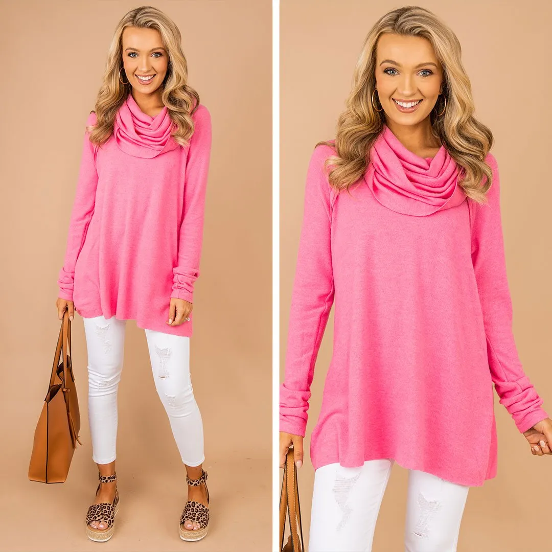 The One You Want Candy Pink Cowl Neck Sweater