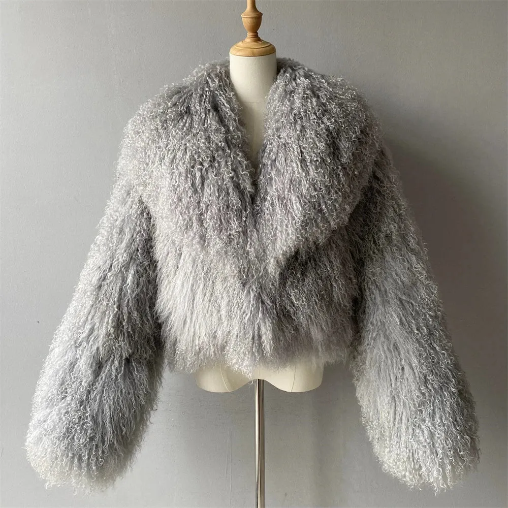 Tibetan Mongolian Lamb Fur Jacket with Collar