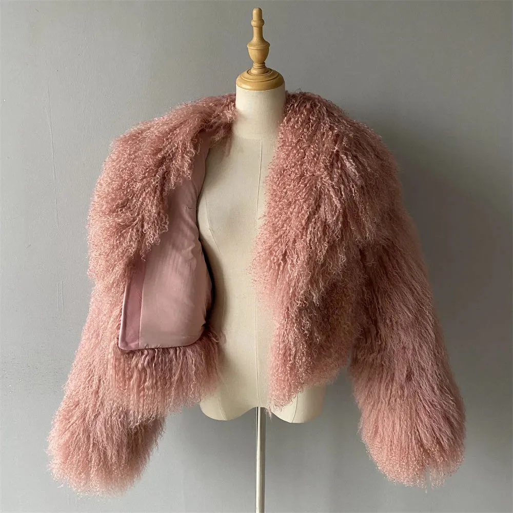 Tibetan Mongolian Lamb Fur Jacket with Collar