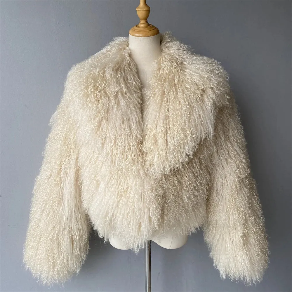 Tibetan Mongolian Lamb Fur Jacket with Collar