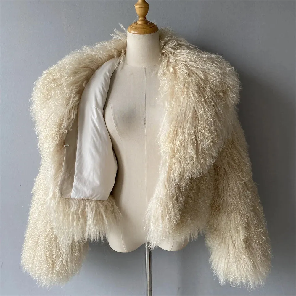 Tibetan Mongolian Lamb Fur Jacket with Collar