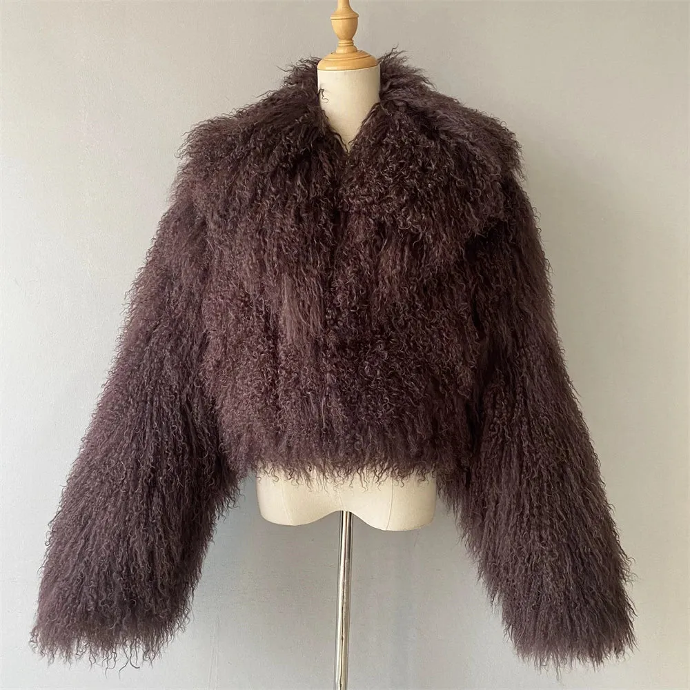 Tibetan Mongolian Lamb Fur Jacket with Collar