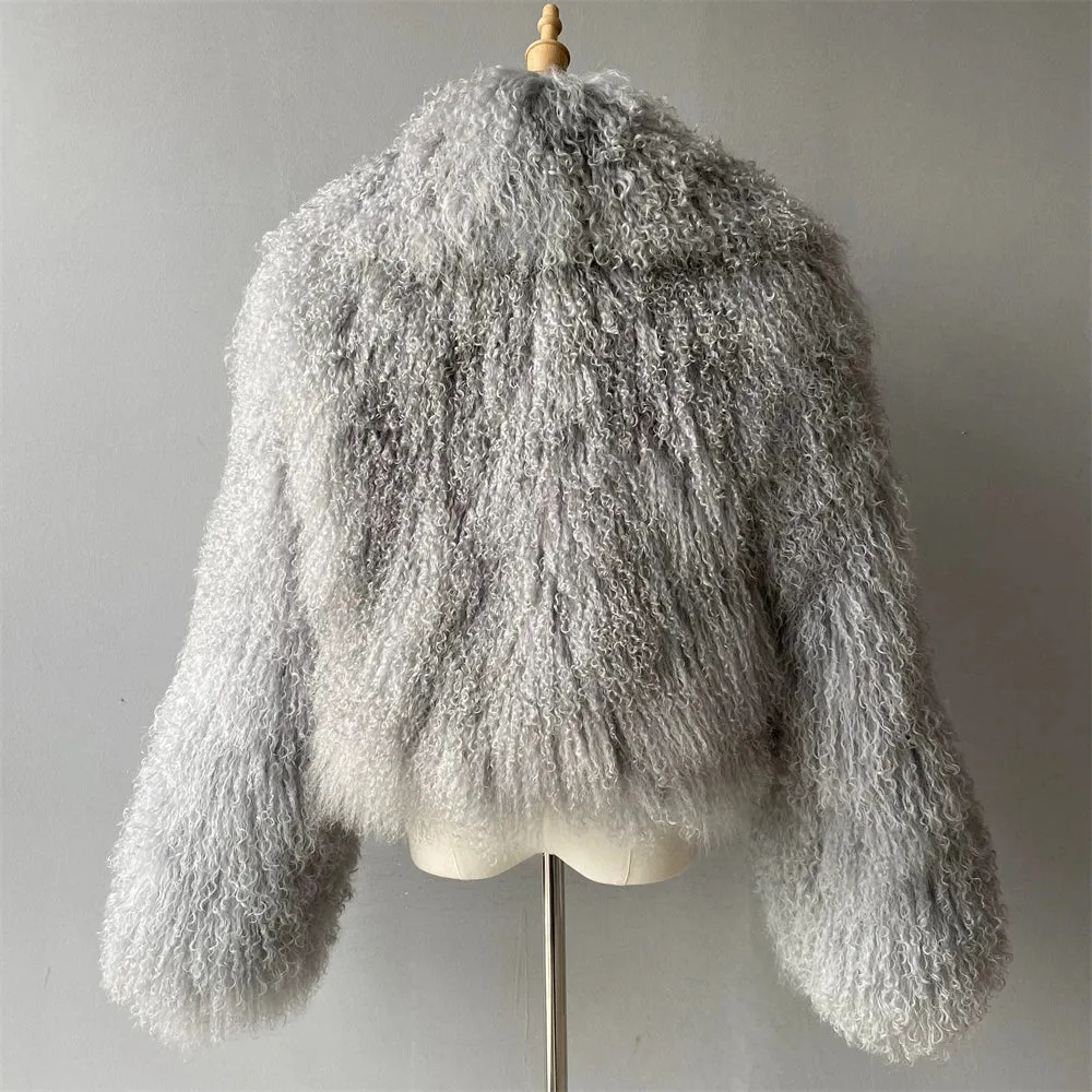 Tibetan Mongolian Lamb Fur Jacket with Collar