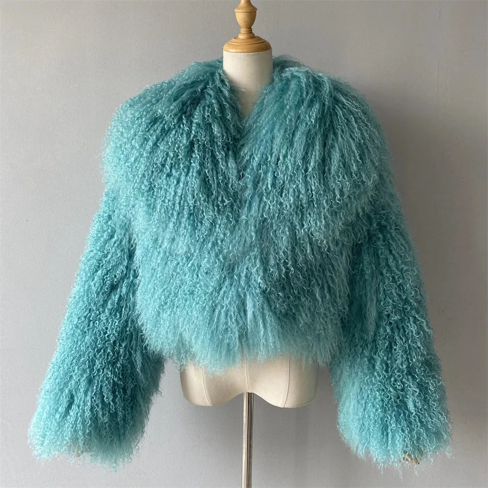 Tibetan Mongolian Lamb Fur Jacket with Collar