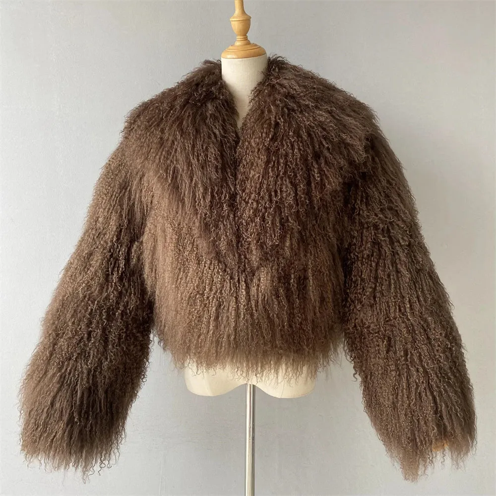 Tibetan Mongolian Lamb Fur Jacket with Collar