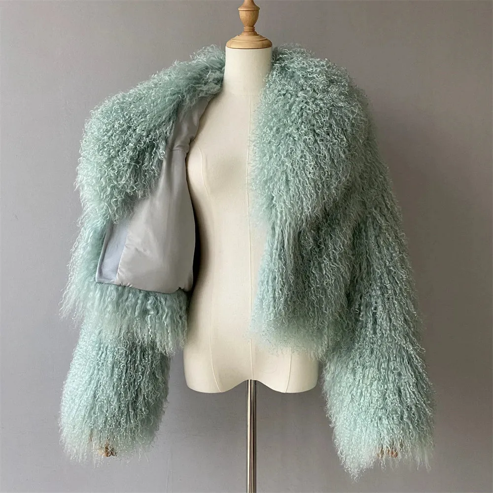 Tibetan Mongolian Lamb Fur Jacket with Collar