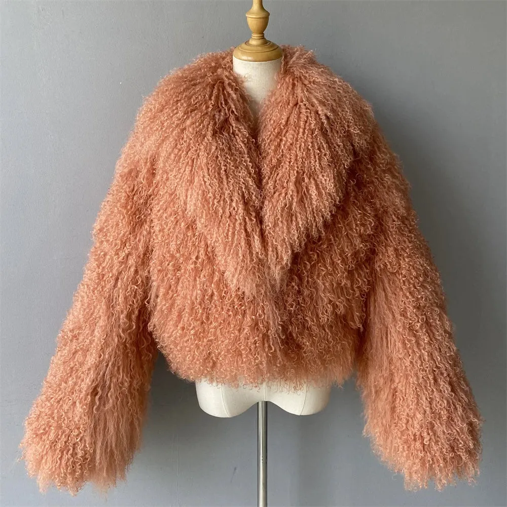 Tibetan Mongolian Lamb Fur Jacket with Collar