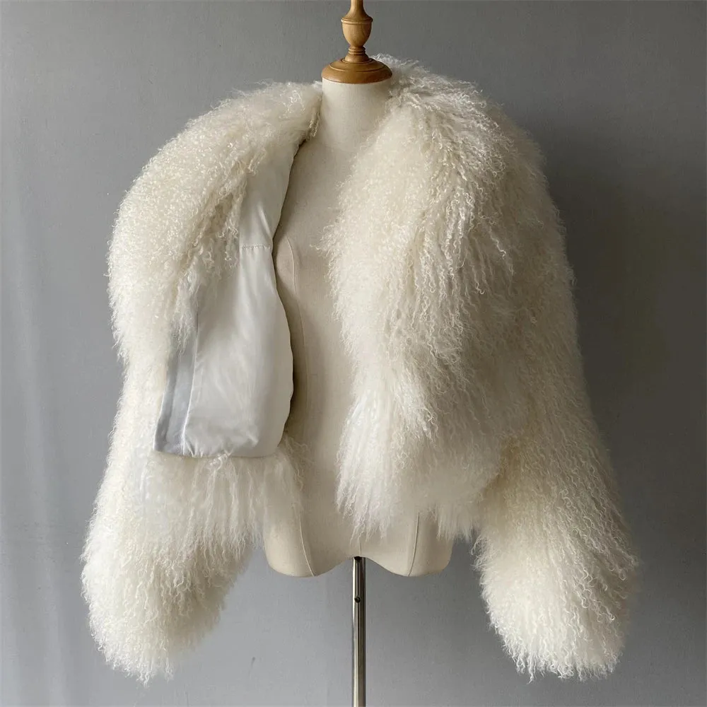 Tibetan Mongolian Lamb Fur Jacket with Collar