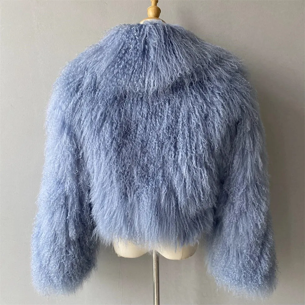 Tibetan Mongolian Lamb Fur Jacket with Collar