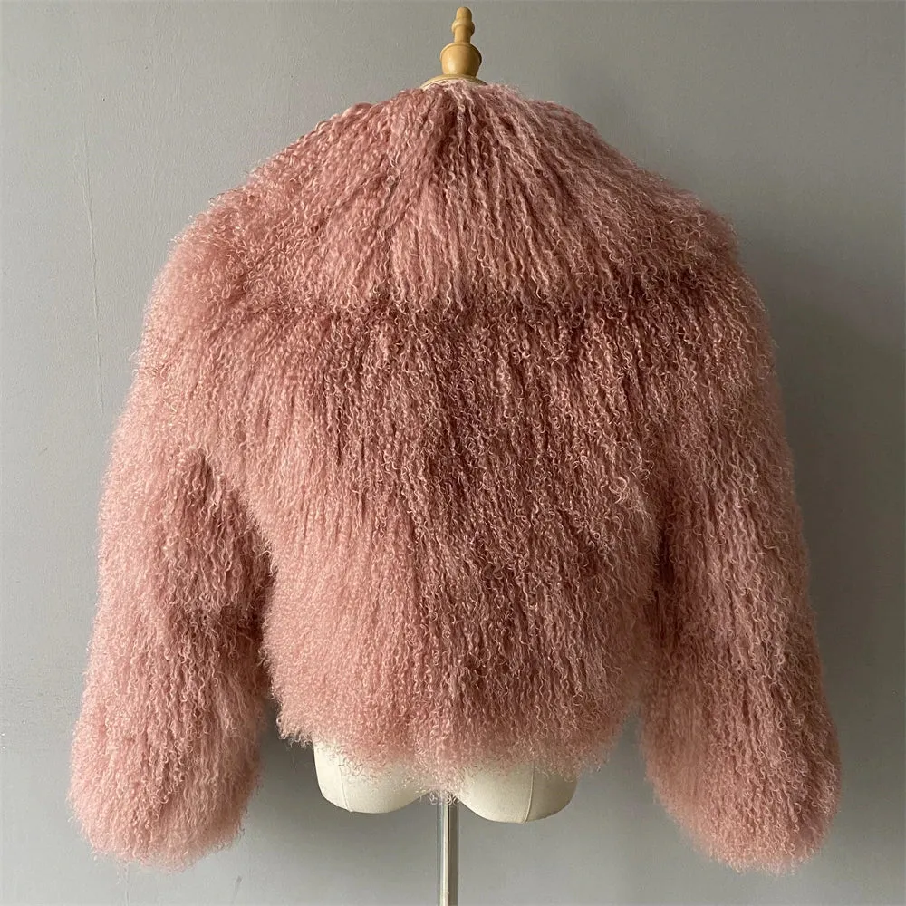 Tibetan Mongolian Lamb Fur Jacket with Collar