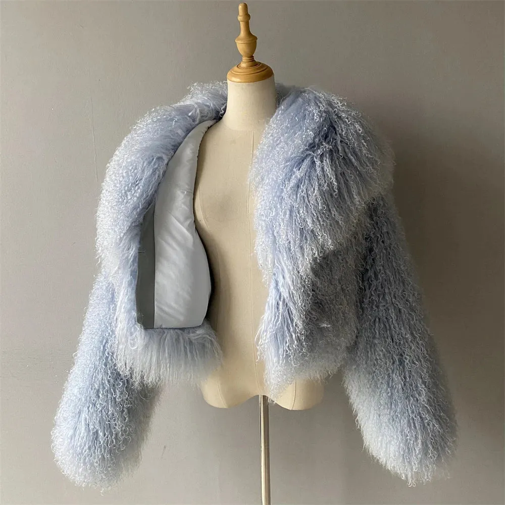 Tibetan Mongolian Lamb Fur Jacket with Collar