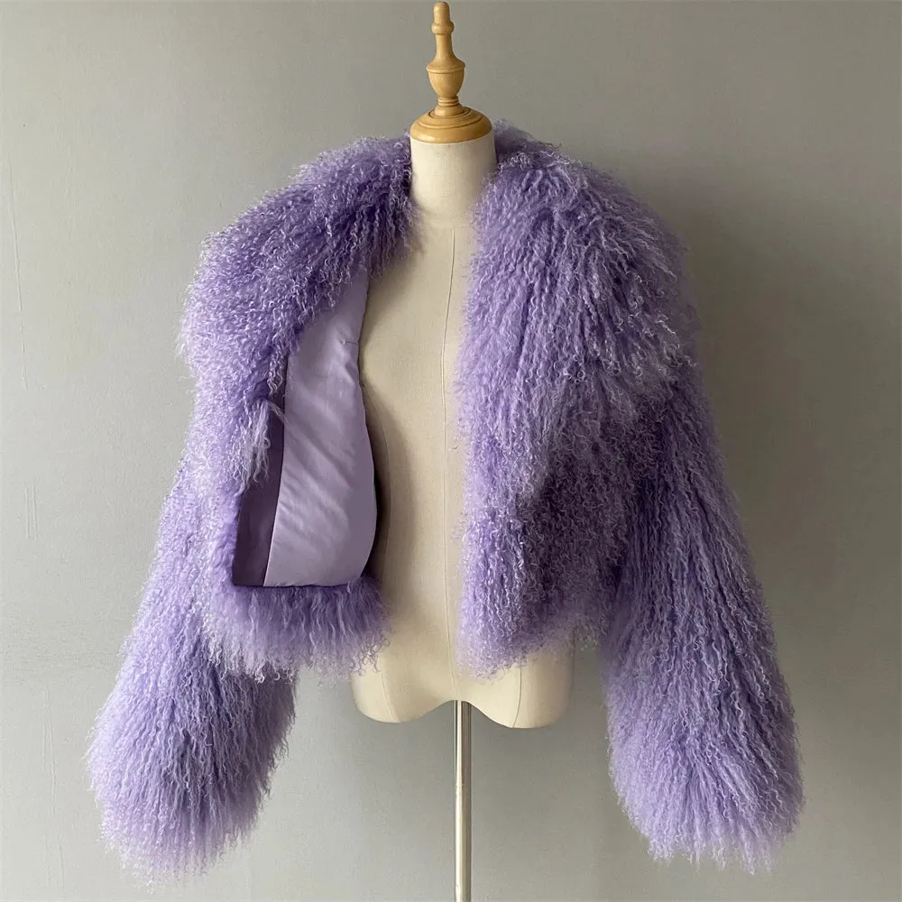 Tibetan Mongolian Lamb Fur Jacket with Collar