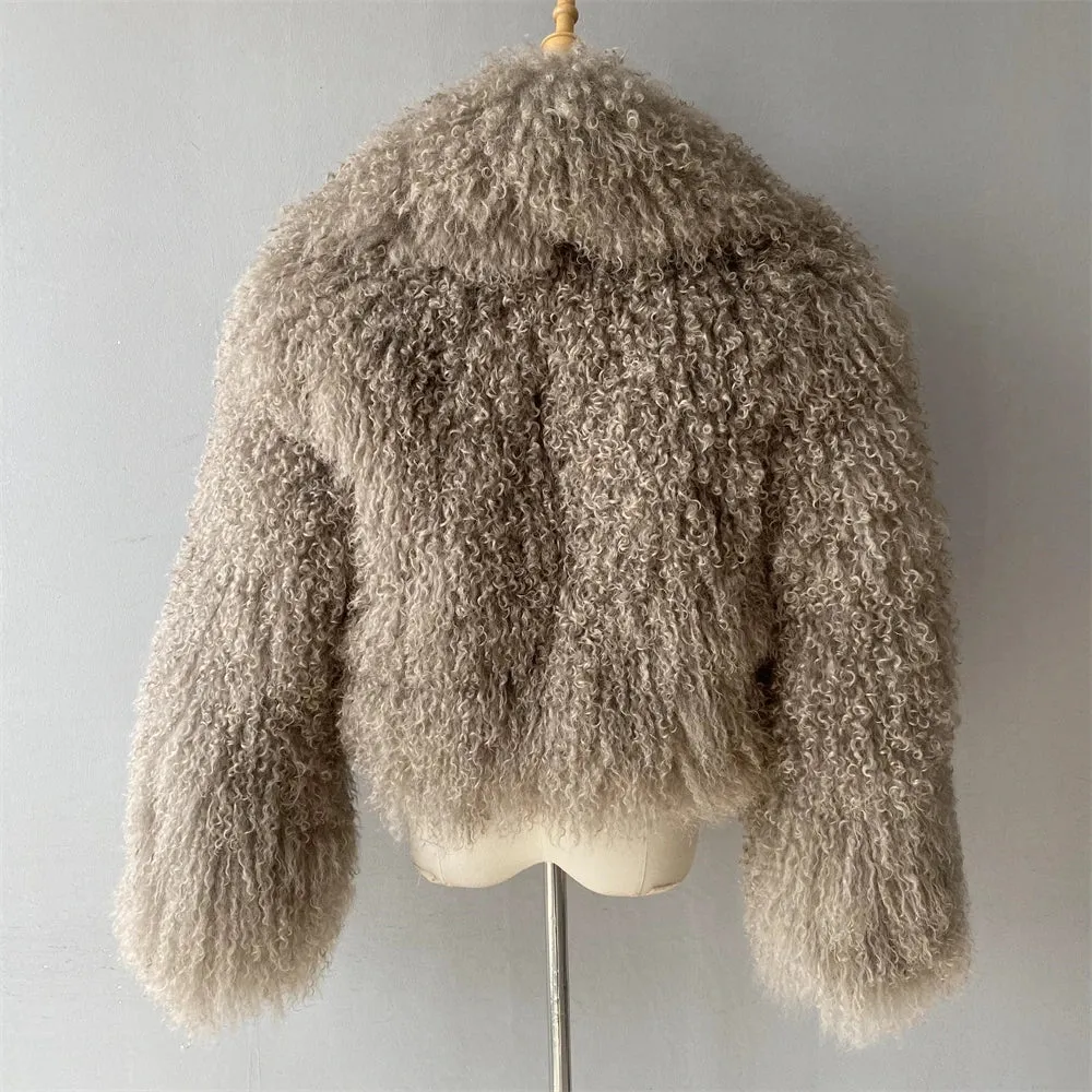 Tibetan Mongolian Lamb Fur Jacket with Collar