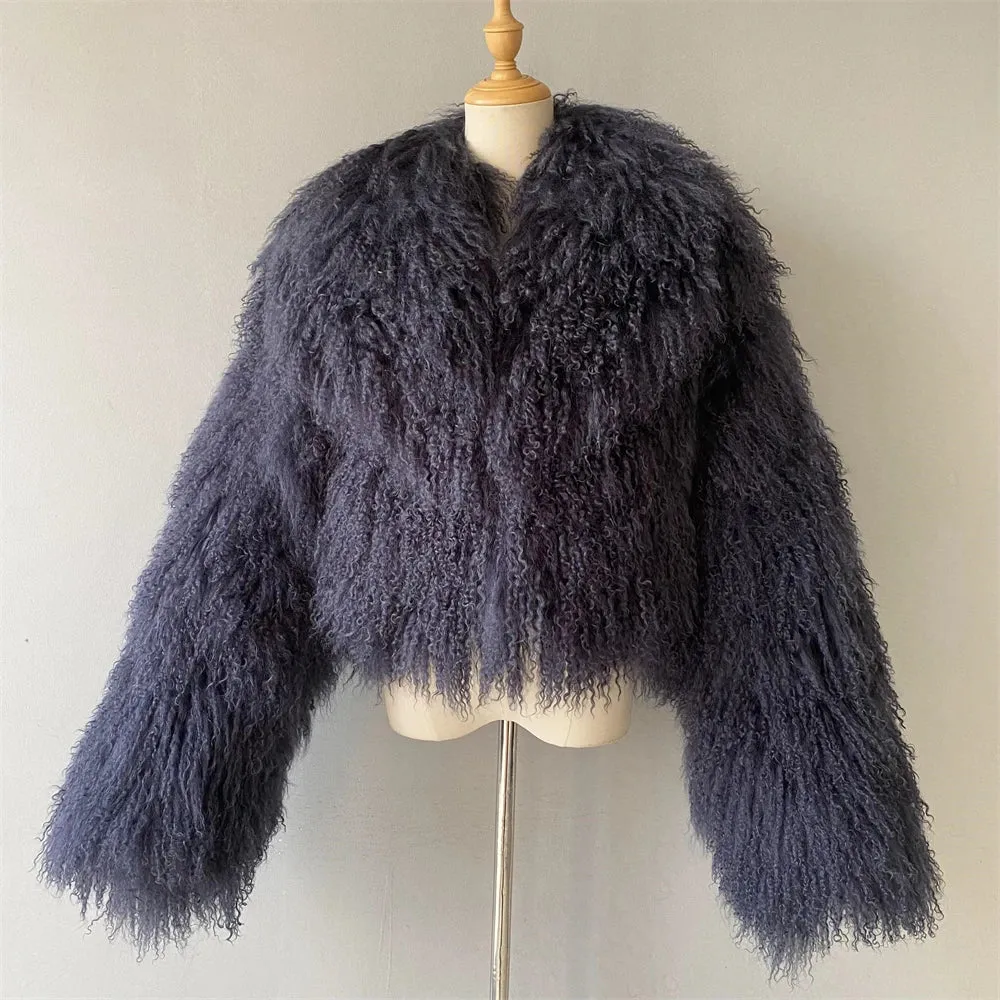 Tibetan Mongolian Lamb Fur Jacket with Collar